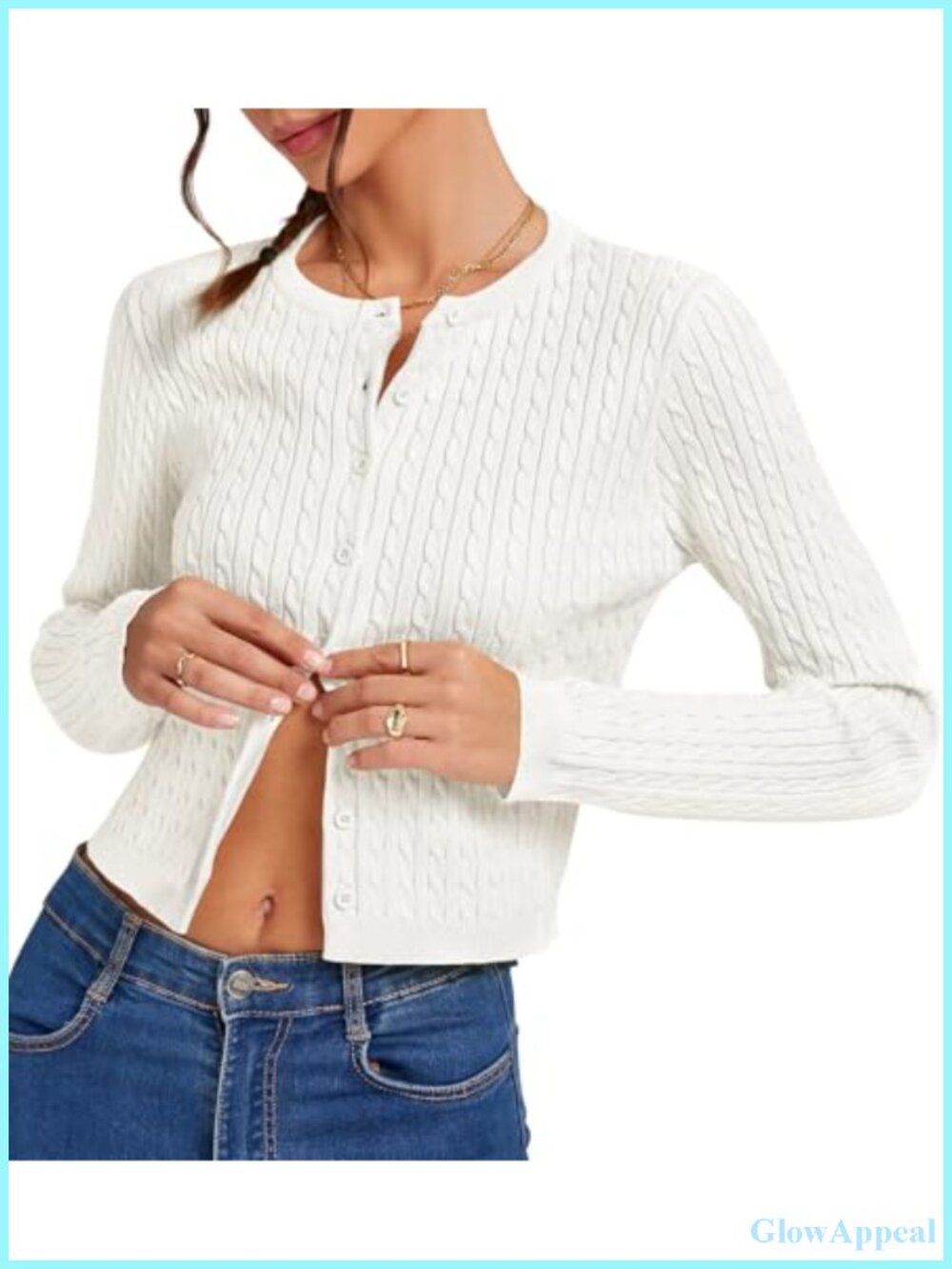 Lightweight Cropped Cable Knit Cardigan for Women Button Up